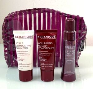 Keranique Shampoo Conditioner Lift & Repair treatment spray in cosmetic case NEW